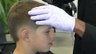 ASMR Barber Gives Kid Mohawk Fade Haircut for Back to School [upl. by Rinna]