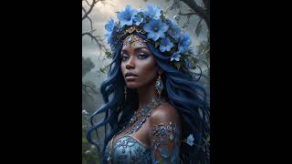 AI Prompt A darkskinned woman with long flowing blue hair wearing an elaborate [upl. by Melliw]