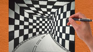 How To Draw 3d Tunnel Drawing  Optical illusion  Step By Step 3d Drawing  3d illusion  3d Art [upl. by Hazmah]