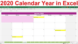 2020 Excel Calendar Template 2020 Planner Spreadsheet 2020 Year at a Glance 2020 Monthly Calendar [upl. by Ahsinra]