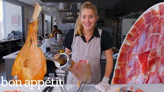 Pro Chef Learns How to Carve a 1500 Leg of Ham  Bon Appétit [upl. by Ardine]