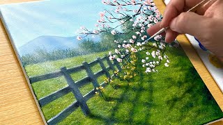 Easy Way to Paint a Spring Scene  Acrylic Painting for Beginners [upl. by Annayram]