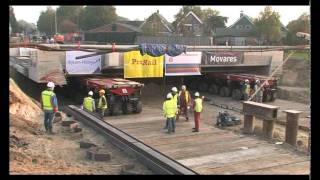 Wagenborg Nedlift Spoorviaduct Rijssen 600 ton inrijden SPMTs [upl. by Namharludba]