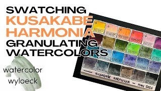 Swatching the KUSAKABE Harmonia 24tube granulating watercolor set [upl. by Pyne]