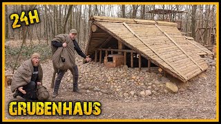 24h mit Übernachtung im Grubenhaus  Es wird noch gebaut  Bushcraft Survival Overnighter [upl. by Ednyl154]