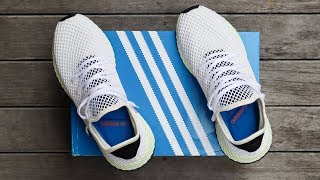 ADIDAS DEERUPT RUNNER quotCHALK WHITEquot  unboxing  overview amp onfeet [upl. by Ahsiekahs]