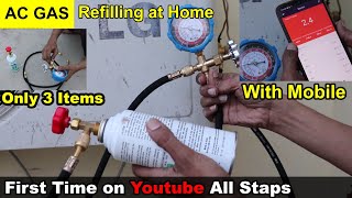 how to refill Split AC gas at home car ac gas refilling R22 R134 ac gas charging Topup in AC [upl. by Pride462]