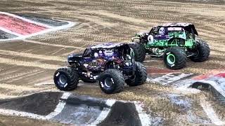 Grave Digger vs Son uva Digger racing 2024 monster jam NRG Stadium [upl. by Alboran348]