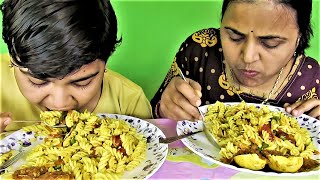 PASTA EATING COMPETITION WITH EGG CURRY INDIAN FOOD EATING CHALLENGE BENGALI FAST FOOD PROTIJOGITA [upl. by Hunter83]