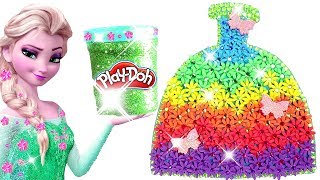 Learn Colors Play Doh Making Colorful Sparkle Disney Princess Frozen Elsa Dress Play Doh Toys Kids [upl. by Nwahsat]