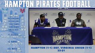 Hampton Football  Trent Boykin and Pirates Players Postgame Press Conference  Virginia Union [upl. by Aivart672]