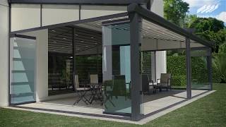 Pergola Roof and Sliding Stackable Glass Walls with Screens [upl. by Baecher168]