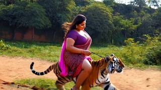 Indian Womans Bold Ride on The Royal Bengal Tiger riding model girl [upl. by Joli805]