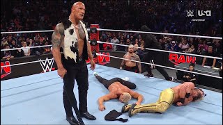 The Rock attacks Cody Rhodes and Seth Rollins  WWE RAW 412024 [upl. by Goodrow]