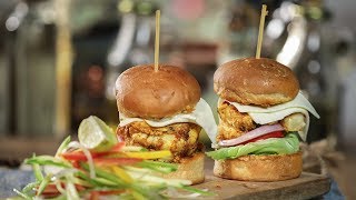 Tandoori Prawns Burger Recipe  How To Make Chesse Prawns Burger  Simply Awesome Recipes [upl. by Aihsein]