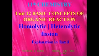 Homolytic  Heterolytic fission in Tamil  Unit12  11th Chemistry [upl. by Fernandez16]