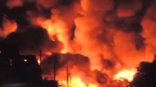 See massive fire after train derailment [upl. by Grishilda92]