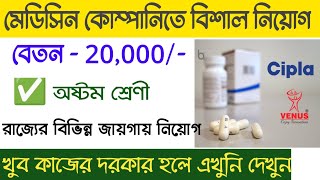 মেডিসিন কোম্পানি তে কর্মী নিয়োগ  Cipla Medicine packing job in kolkata  Realupdatebangla2121 [upl. by Pacificas]