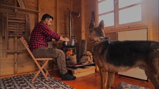 Solo Winter Camping in My Wooden House  Snowfall and Fireplace  Relaxing Camp Video  ASMR [upl. by Etnovahs]