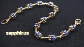 【ビーズステッチ】シリンダービーズと竹ビーズのブレスレット☆作り方 How to make a bracelet using cylinder beads and bugle beads [upl. by Chalmer]