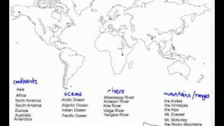 World Geography  The 7 Continents Four Oceans Major Rivers and Mountains [upl. by Eirotal486]