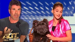 13YearOld Romanian Girl Ventriloquist Makes a PROMISE to Simon Cowell on AGT AllStars 2023 [upl. by Ecyned]