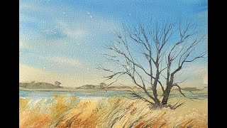 Use SALT Loose Watercolor WINTER SKY Wetlands Landscape Painting Lois Watercolour River Tutorial [upl. by Mandell492]