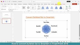 How to convert bulleted list to SmartArt in PowerPoint 2016 [upl. by Frissell]