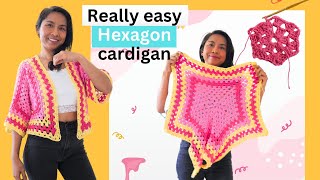 Really easy hexagon cardigan crochet for beginners candy pop cardigan [upl. by Adnih42]