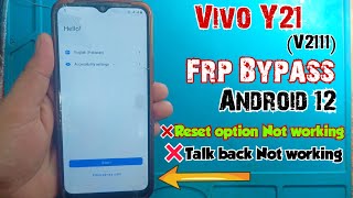 Vivo Y21 Frp bypass Android 12  Vivo y21 Google Account remove New 2024  Vivo v2111 frp bypass [upl. by Eiddet]