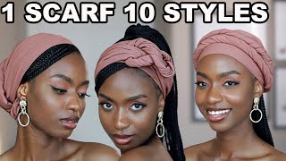 10 QUICK AND EASY WAYS TO STYLE 1 HEADSCARF  HEADWRAP  TURBAN WITH KNOTLESS BRAIDS [upl. by Aisyat]