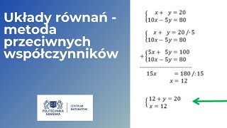 Podstawy matematyki  Układy równań  metoda przeciwnych współczynników [upl. by Carl707]