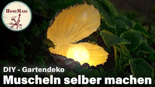 DIY  Gartendeko Muschel aus alten Handtüchern selber machen  Gartenlicht und Pflanzschale [upl. by Eelahc]