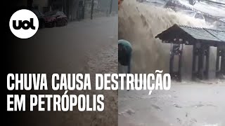 Chuva em Petrópolis temporal causa destruição desabamentos e alagamentos [upl. by Elita]