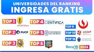 Beca 18 2024  INGRESA GRATIS a estas universidades del RANKING  PARTE 1 [upl. by Suirauqram]