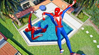 Spiderman amp Spiderman Team Pool Parkour Funny moments Fails amp Euphoria Physics [upl. by Nial]