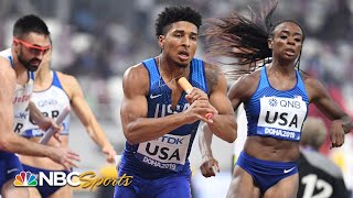 Team USA sets world record in mixed 4x400 relay advances to finals  NBC Sports [upl. by Jareb]