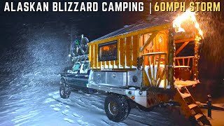 Riding Out a 60mph Blizzard in my Homemade Truck Camper alaska vanlife asmr wintercamping [upl. by Eonak233]