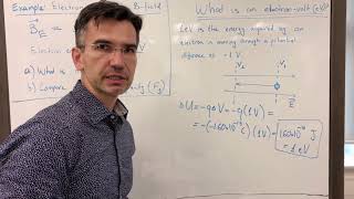 27 Magnetic Force Example 2  eV Definition and Electron in Earths BField [upl. by Maillw]