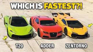 GTA 5 ONLINE  ADDER VS T20 VS ZENTORNO WHICH IS FASTEST [upl. by Cordier]