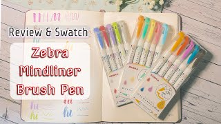 Review amp Swatch Zebra Mildliner Brush Pen 🖊 Brush pen for beginner 💓 [upl. by Sauls]