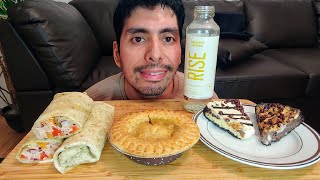 TUNA WRAPS TOURTIERE MEAT PIE AND CLASSIC AND CHOCOLATE CHEESECAKE MUKBANG [upl. by Arakahs230]