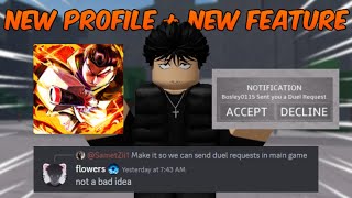 The Strongest Battlegrounds NEW DUEL INVITE FEATURE CONCEPT  NEW PROFILE REWORK [upl. by Aleafar334]