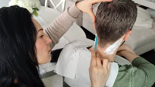 ASMR Neck Hair Shaving  Care Routine With Cream amp Massage [upl. by Showker628]