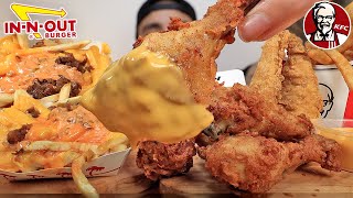 MUKBANG IN N OUT LOADED ANIMAL FRIES KFC CRISPY FRIED CHICKEN WITH CHEESE FRIED CHICKEN TENDERS ASMR [upl. by Chandal]