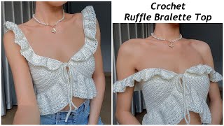 Crochet Ruffle Bralette Top Tutorial  Chenda DIY [upl. by Ackerman]