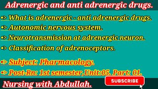 Adrenergic and anti adrenergic drugs in Urdu PostRn 1st Unit5part1  pharmacology [upl. by Haig]