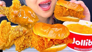 ASMR Jollibee Fried Chicken DIPPED in Gravy NEW Crispy Chicken Sandwich Eating Show ASMR Phan [upl. by Shir]