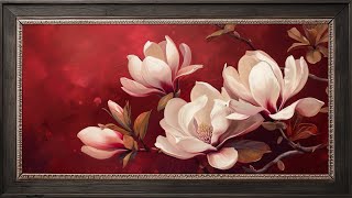 Framed Art Gallery  Magnolias on Burgundy  2 Hour Screensaver Video [upl. by Maclaine]