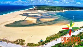 Lagoa de Albufeira 🏖️ Albufeira lagoon aerial  Sesimbra  4K Ultra HD [upl. by Salohcin818]